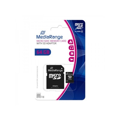 MEMORY CARD MICRO SDXC MEDIARANGE 64GB CLASS 10 WITH SD ADAPTOR MR955