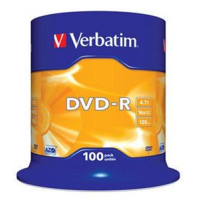 DVD-R VERBATIM 4.7GB 16X 120ΜΙΝ CAKEBOX 100TEMX MATT SILVER SURFACE 43549