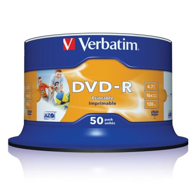 DVD-R VERBATIM PRINTABLE 4,7GB 120MIN 16X CAKEBOX 50TEMX 43533