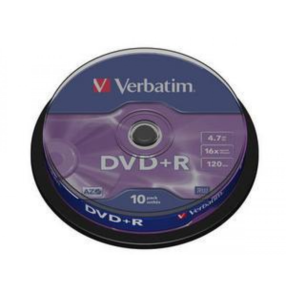 DVD+R VERBATIM 120MIN 4,7GB 16X CAKEBOX 10TEMX 43498 DVD