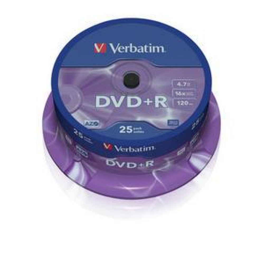 DVD+R VERBATIM 4.7GB 16X 120MIN CAKEBOX 25TEMX 43500 DVD